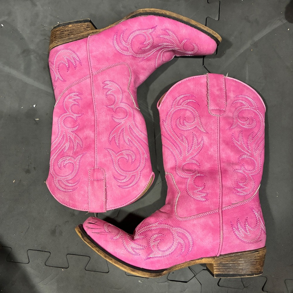 Roper Cowboy Boots little kid 3 Pink Faux leather Western Stitch barbie rodeo